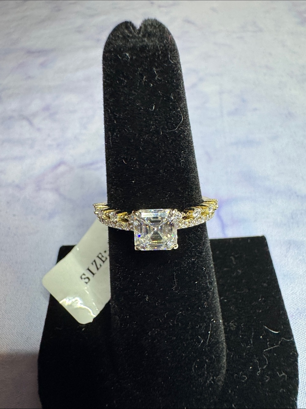 925 Silver Gold-Tone Asscher Cut 1.44 CTW Moissanite Ring with double band - Picture 5 of 5